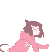a cartoon of a girl wearing a pink scarf and a hoodie .