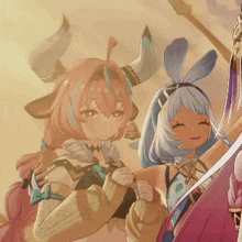 a couple of anime girls with horns and bunny ears