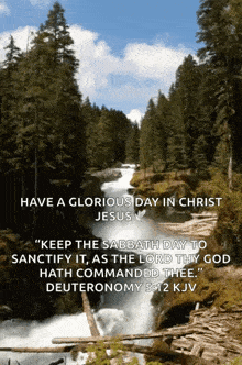 a picture of a waterfall with the words " have a glorious day in christ jesus " on it
