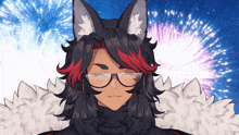 a drawing of a person wearing glasses and a cat ear
