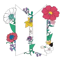 a drawing of the bts logo with flowers around it