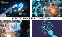 four images of robotic process automation are displayed in a collage