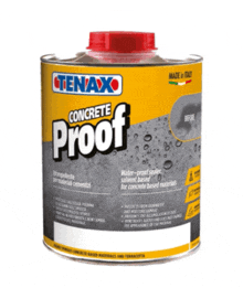 a bottle of tenax concrete proof has a yellow label