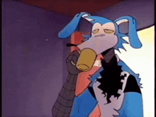 a cartoon character is drinking a beer from a can and smoking a cigarette .