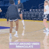 a basketball court with the words shoot around vibes immaculate at the bottom
