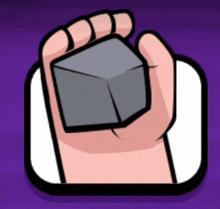 a cartoon of a hand holding a small cube