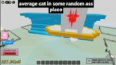 a screenshot of a video game with the words average cat in some random ass place