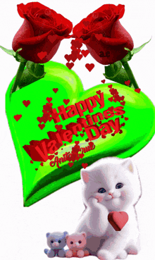 a green heart that says happy valentines day