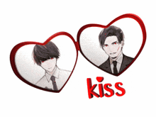 a couple of hearts with the word kiss on the bottom right