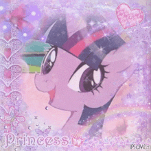 a picture of twilight sparkle from my little pony on a purple background .