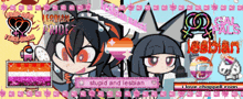 a cartoon of a girl and a boy with the words stupid and lesbian on it