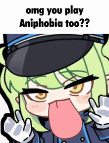 a cartoon of a girl sticking out her tongue with the words omg you play aniphobia too