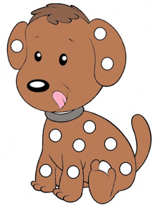 a cartoon drawing of a brown dog with white spots on it