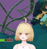 a girl with blonde hair is in a video game with a green loading bar behind her
