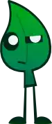 a cartoon character in the shape of a green leaf with a sad face .