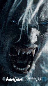 a picture of a monster with the words hanijen chums on the bottom right