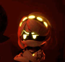 a blurred image of a person 's face with a yellow light shining on it