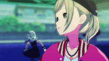 a girl with a ponytail and a striped jacket