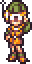 a pixel art of a person holding a cross and a backpack .