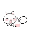 a pixel art of a white cat with a heart in its mouth .