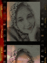 a woman wearing a hijab is displayed in a photo lab