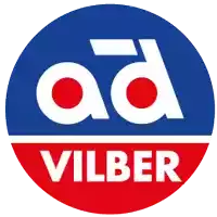 a blue and red circle with ad vilber in white letters