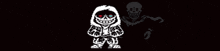 a pixel art of a skeleton with a speech bubble and a shadow of a skeleton behind him .