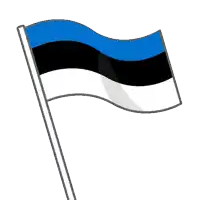 a blue black and white flag on a white pole