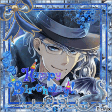 a picture of a man in a top hat with the words happy birthday