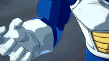 a close up of a person 's arm in a blue and white outfit