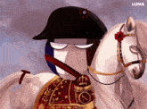 a drawing of a man riding a horse with the letter n on his chest