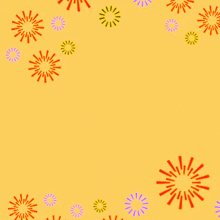 arabic writing on a yellow background with fireworks