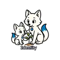 a sticker of two foxes with the word identity written below them