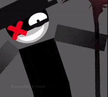 a cartoon character with a red cross on his eyes