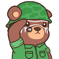a cartoon of a teddy bear wearing a military uniform salutes