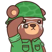 a cartoon of a teddy bear wearing a military uniform salutes