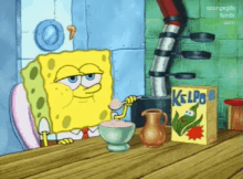 Spongebob Eating Kelpo Cereal For Breakfast GIF
