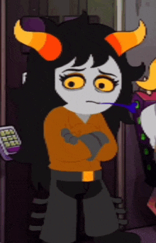 a cartoon character with horns is standing in a doorway