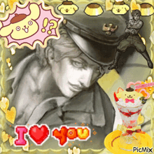 a picture of a man in a hat with the words i love you in the corner