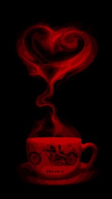 a cup of coffee with a motorcycle on it and the word braki on the bottom