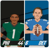 a drawing of two football players with the numbers 1 and 44
