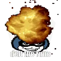 a pixel art of a man with a huge explosion coming out of his head and the words delt the rune .