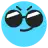 a blue smiley face with sunglasses and a microphone on its mouth .