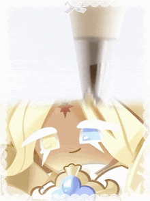 a cartoon drawing of a girl with white hair and a star on her forehead
