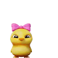 a yellow chicken with a pink bow and the words happy new year