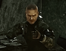 a man in a military uniform is pointing his finger at the camera
