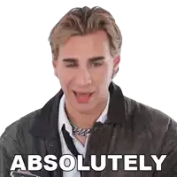 a man in a leather jacket says absolutely with his mouth open
