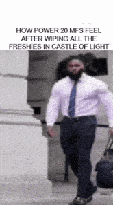 a muscular man in a white shirt and tie is walking down a street .