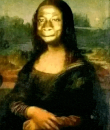a painting of a woman with a face painted like mona lisa