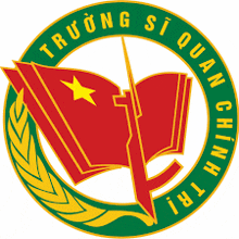 the logo for truong si quan chinh tri has a flag and a book in it